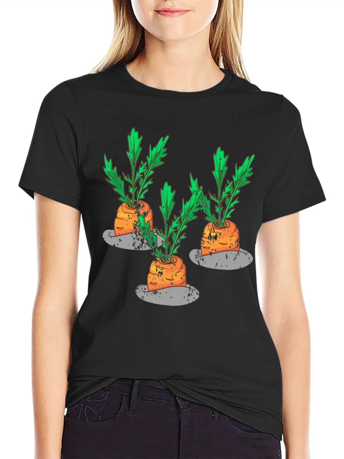 Whimsical Carrot Print Black T-Shirt product image 2