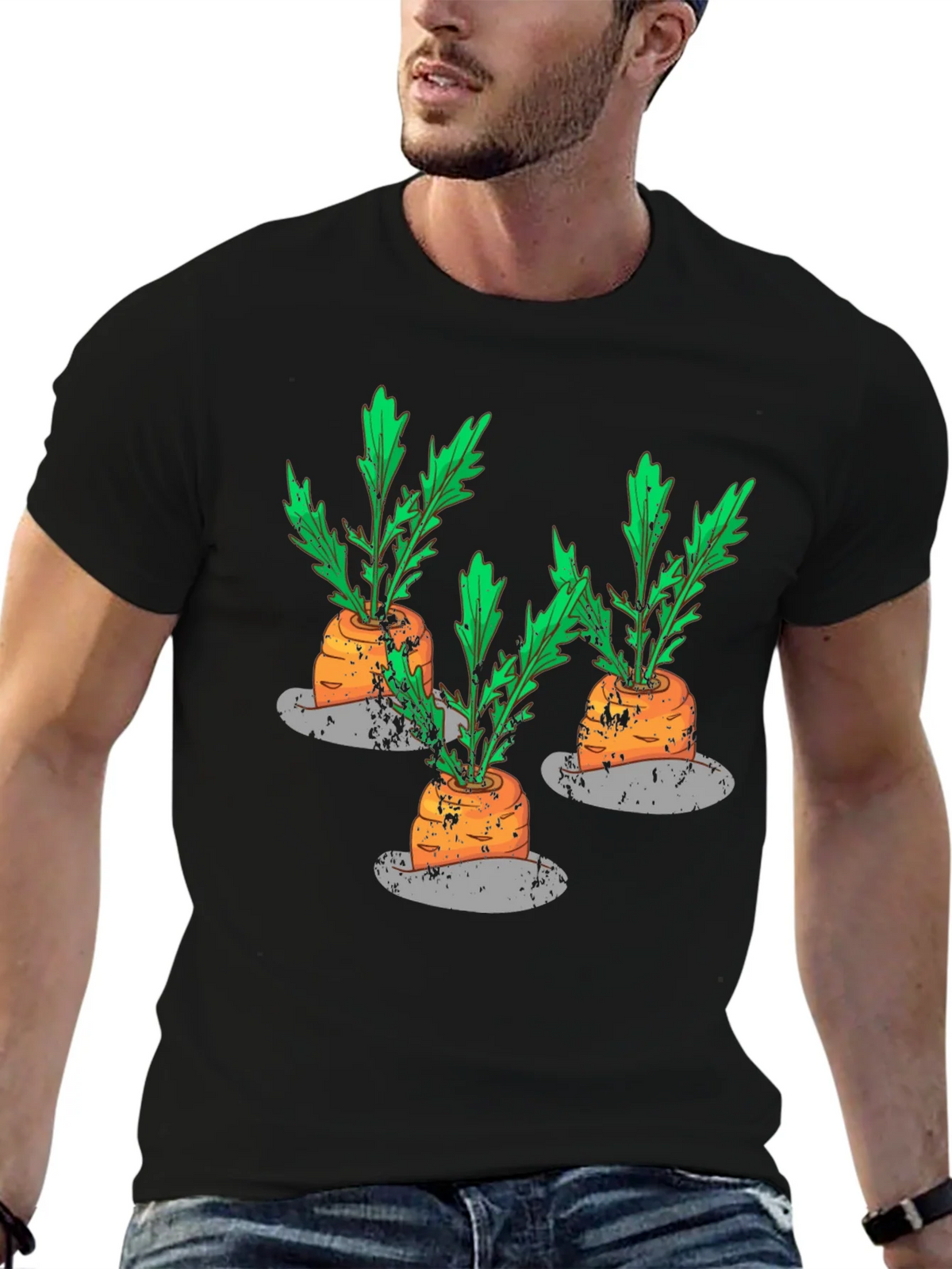 Whimsical Carrot Print Black T-Shirt product image 6