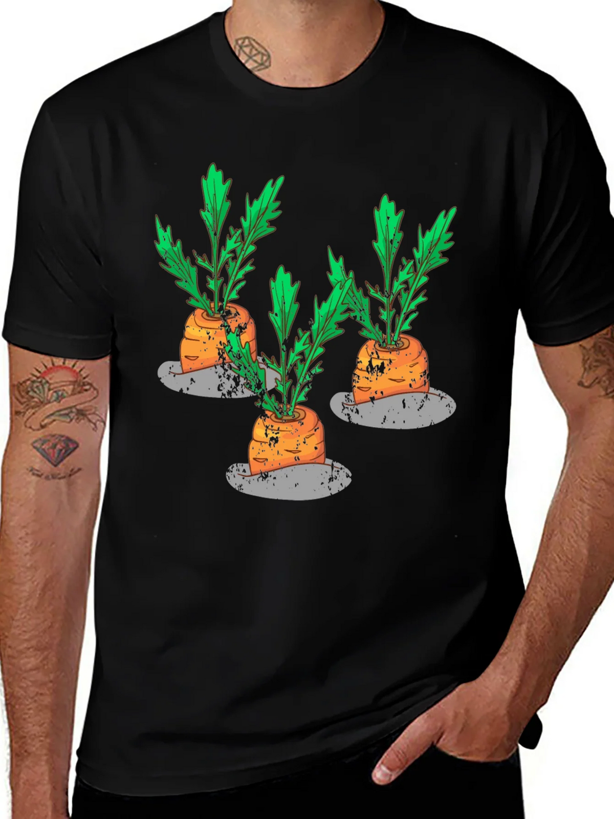 Whimsical Carrot Print Black T-Shirt product image 1
