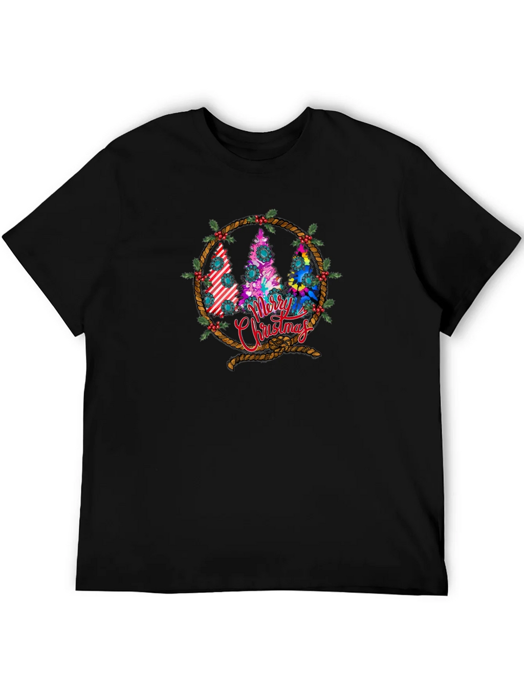 Merry Christmas Tree Wreath Graphic T-Shirt product image 4