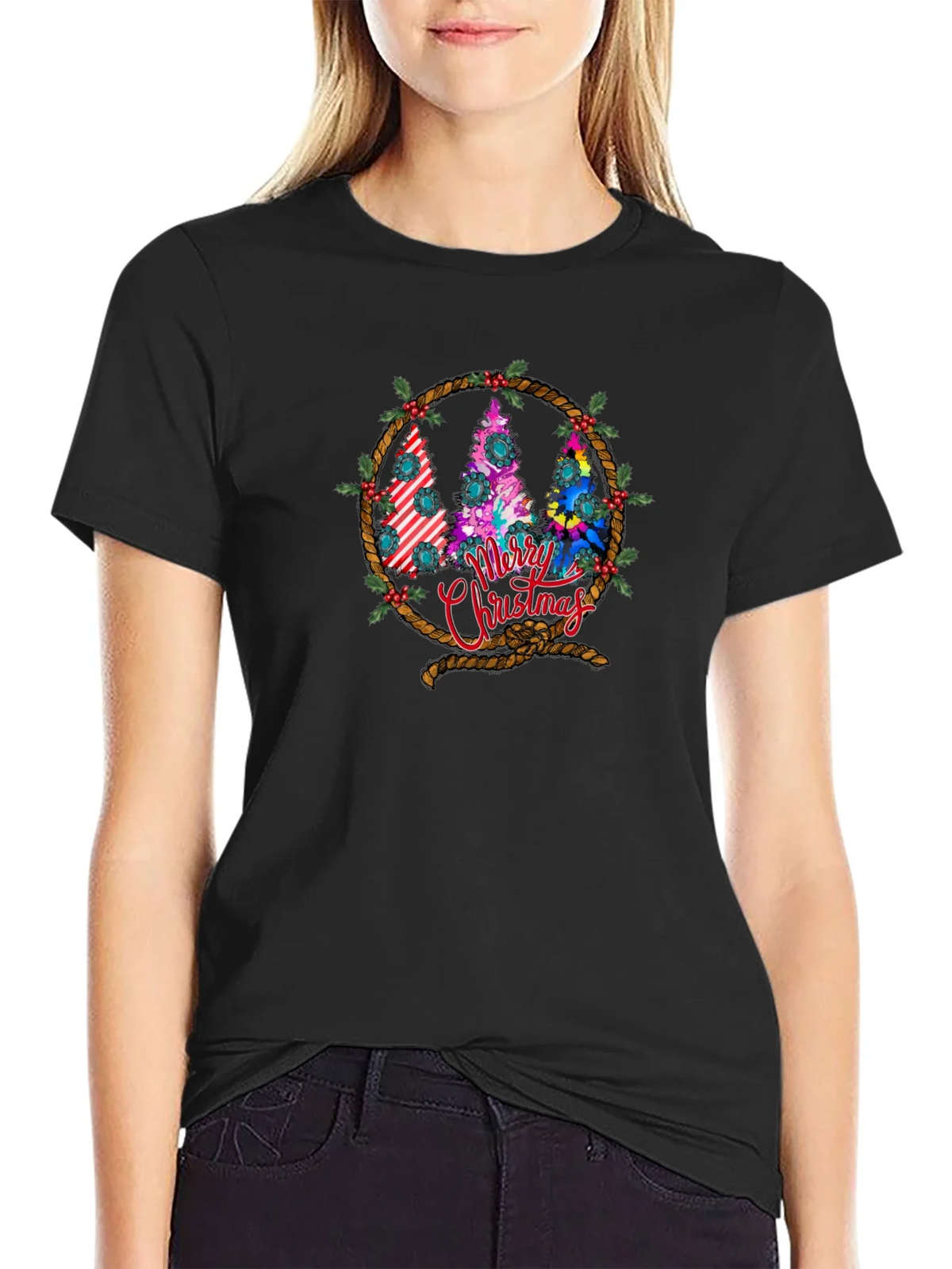 Merry Christmas Tree Wreath Graphic T-Shirt product image 2
