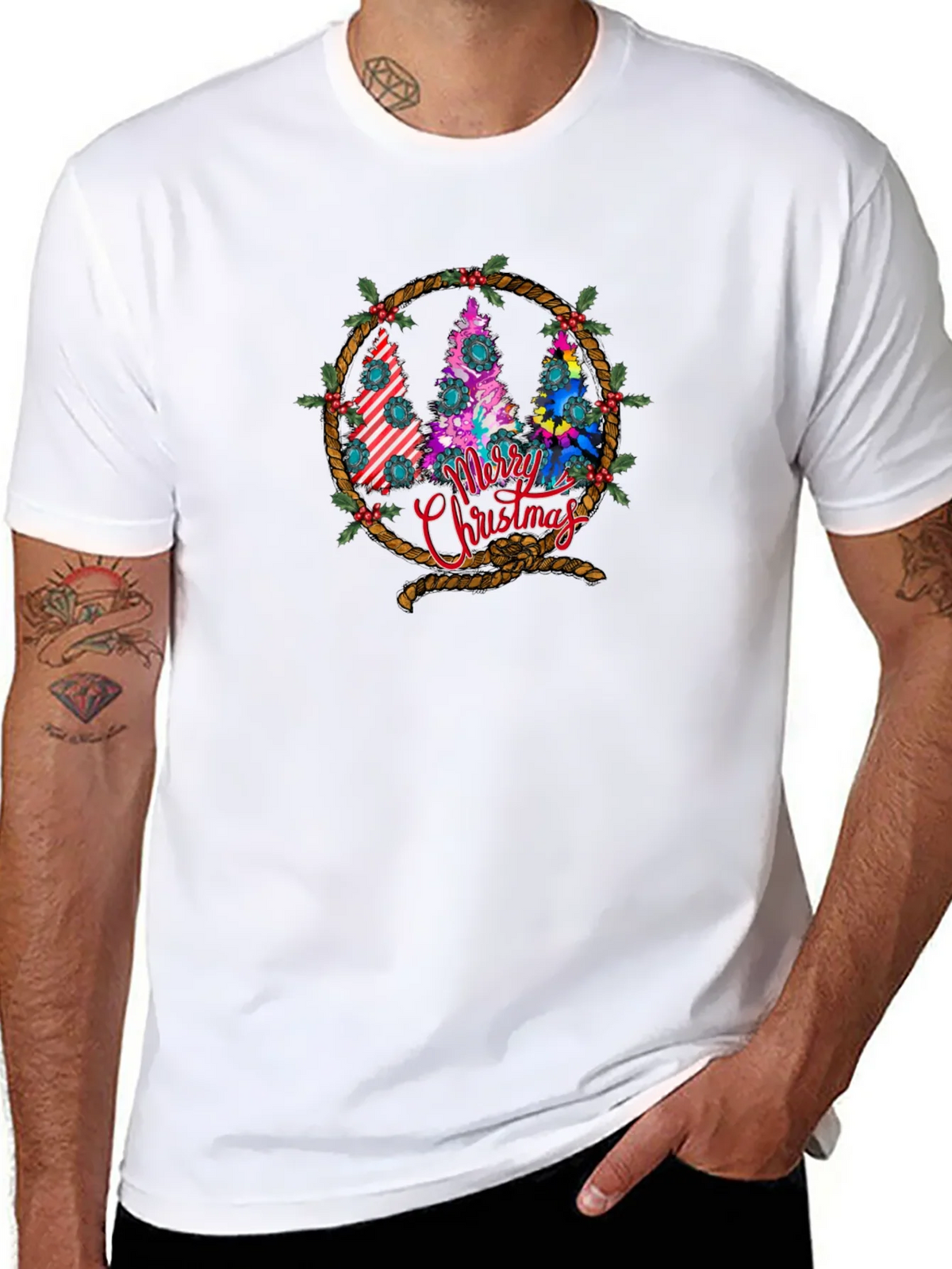 Merry Christmas Tree Wreath Graphic T-Shirt product image 6