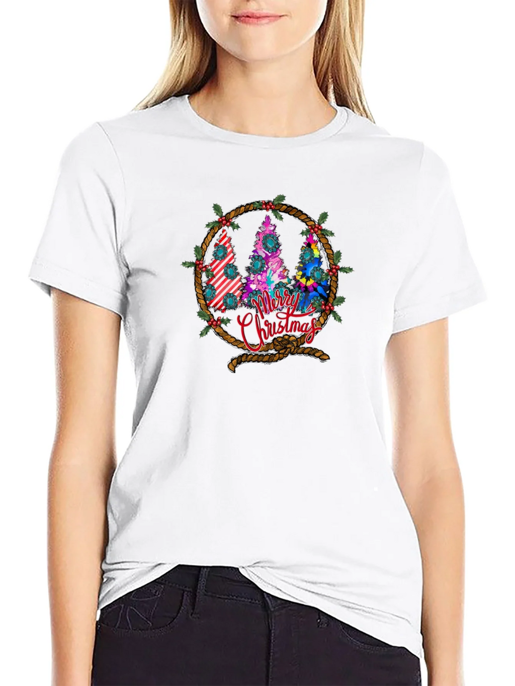 Merry Christmas Tree Wreath Graphic T-Shirt product image 7
