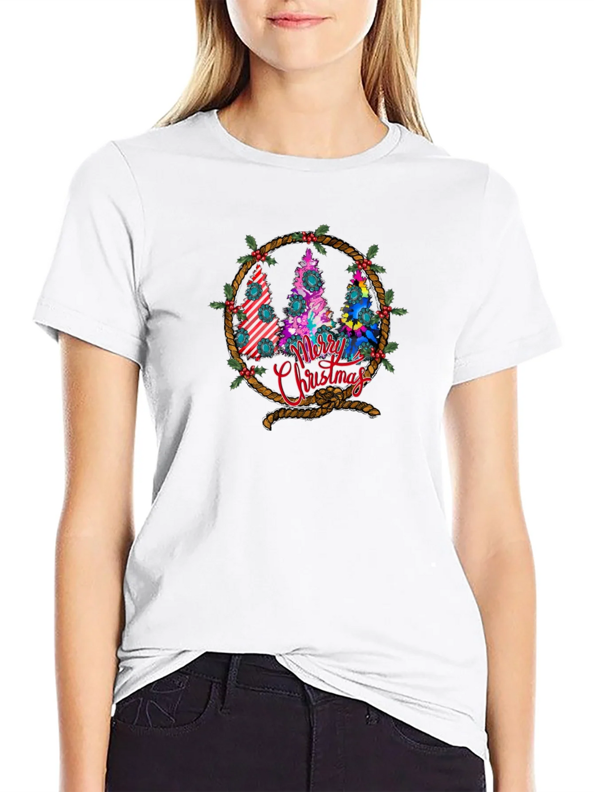 Merry Christmas Tree Wreath Graphic T-Shirt product image 7