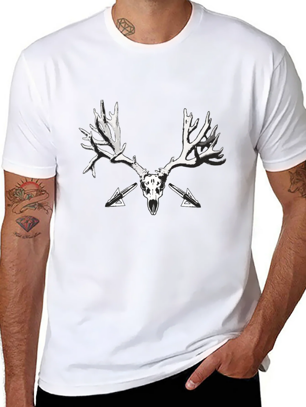 Black T-Shirt with Skull and Antler Graphic Print product image 6