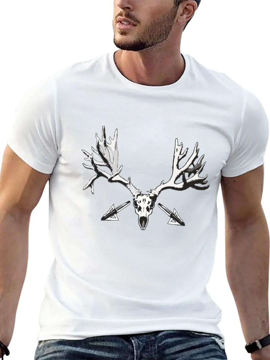 Black T-Shirt with Skull and Antler Graphic Print product image 11