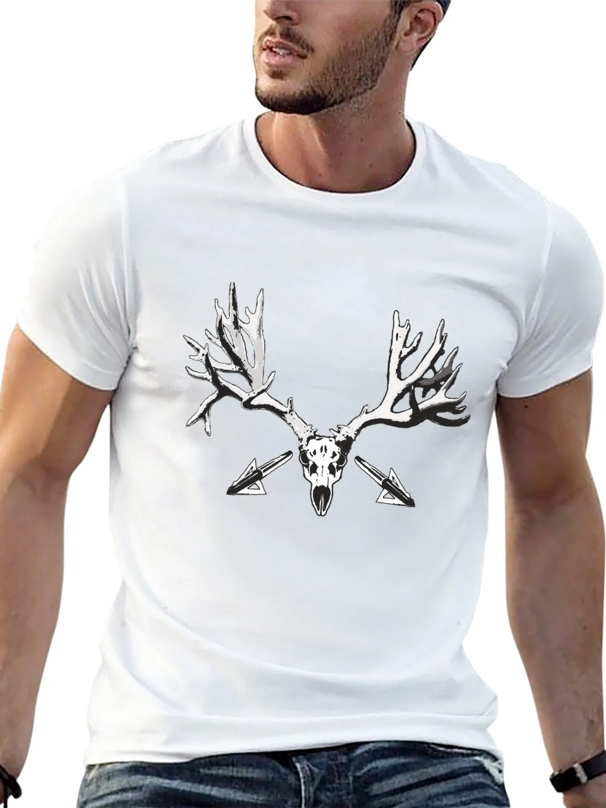 Black T-Shirt with Skull and Antler Graphic Print product image 11