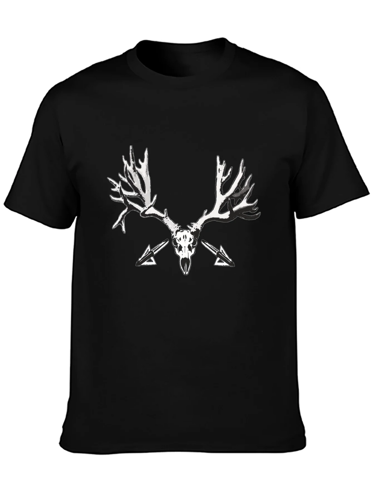 Black T-Shirt with Skull and Antler Graphic Print product image 3