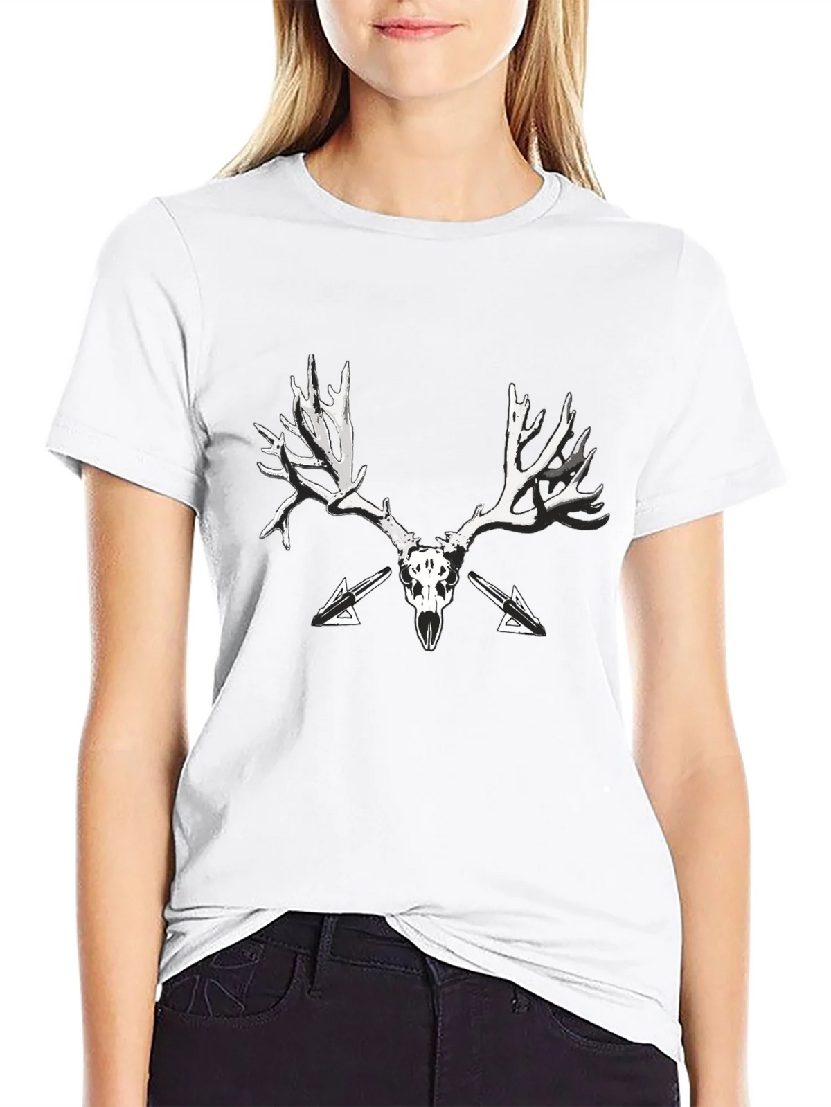 Black T-Shirt with Skull and Antler Graphic Print product image 7
