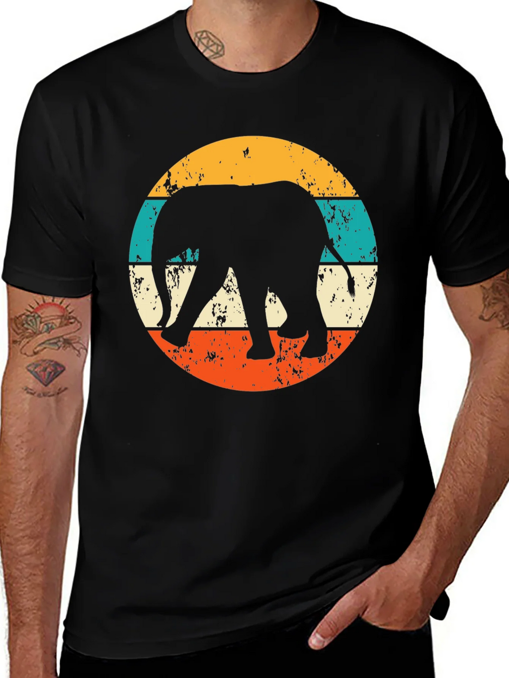 Retro Elephant Graphic Tee - Black Cotton Blend product image 1
