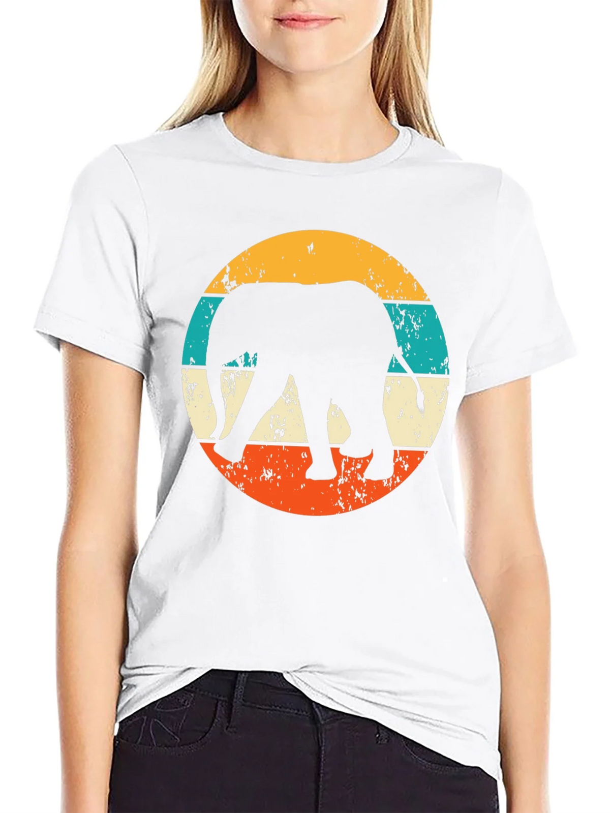 Retro Elephant Graphic Tee - Black Cotton Blend product image 2