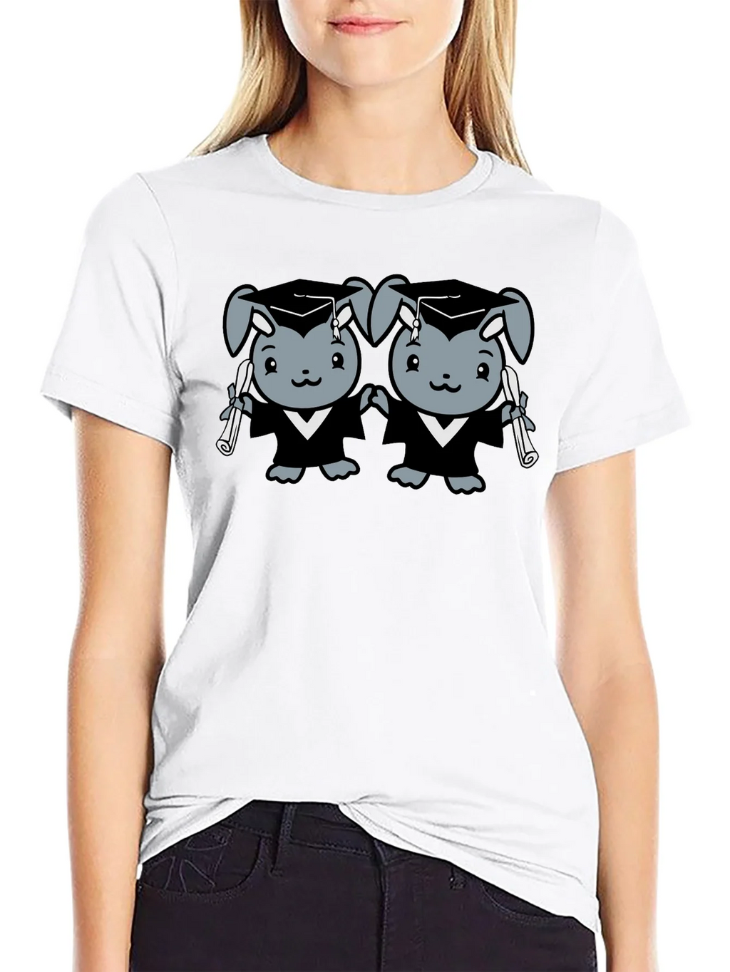 Graduation Bunnies T-Shirt - Unisex Black Tee product image 1