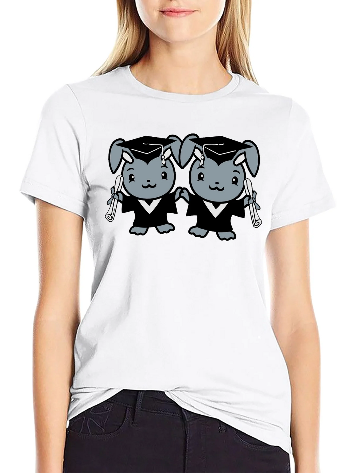 Graduation Bunnies T-Shirt - Unisex Black Tee product image 1