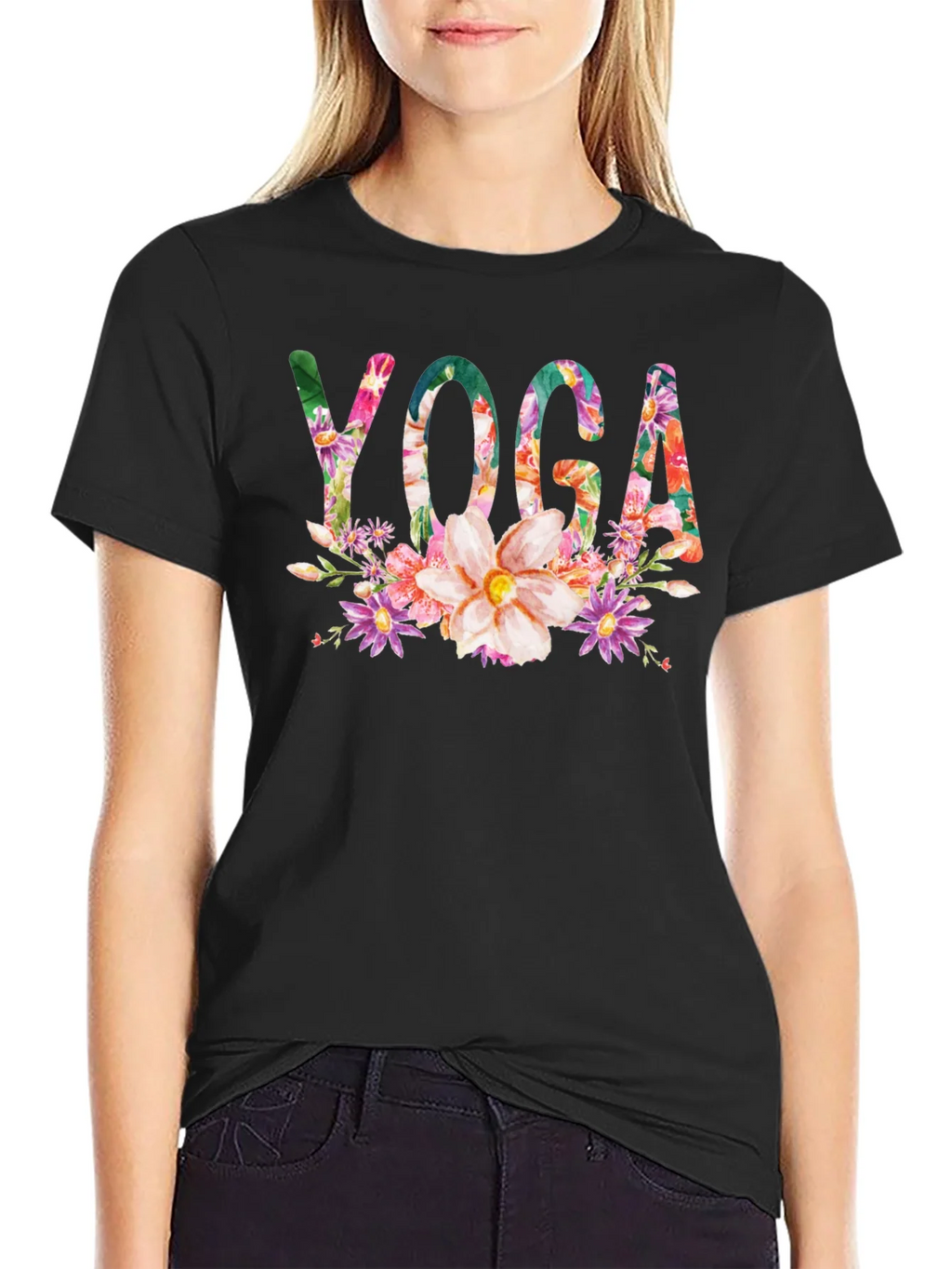 Floral Yoga T-Shirt - Black product image 2