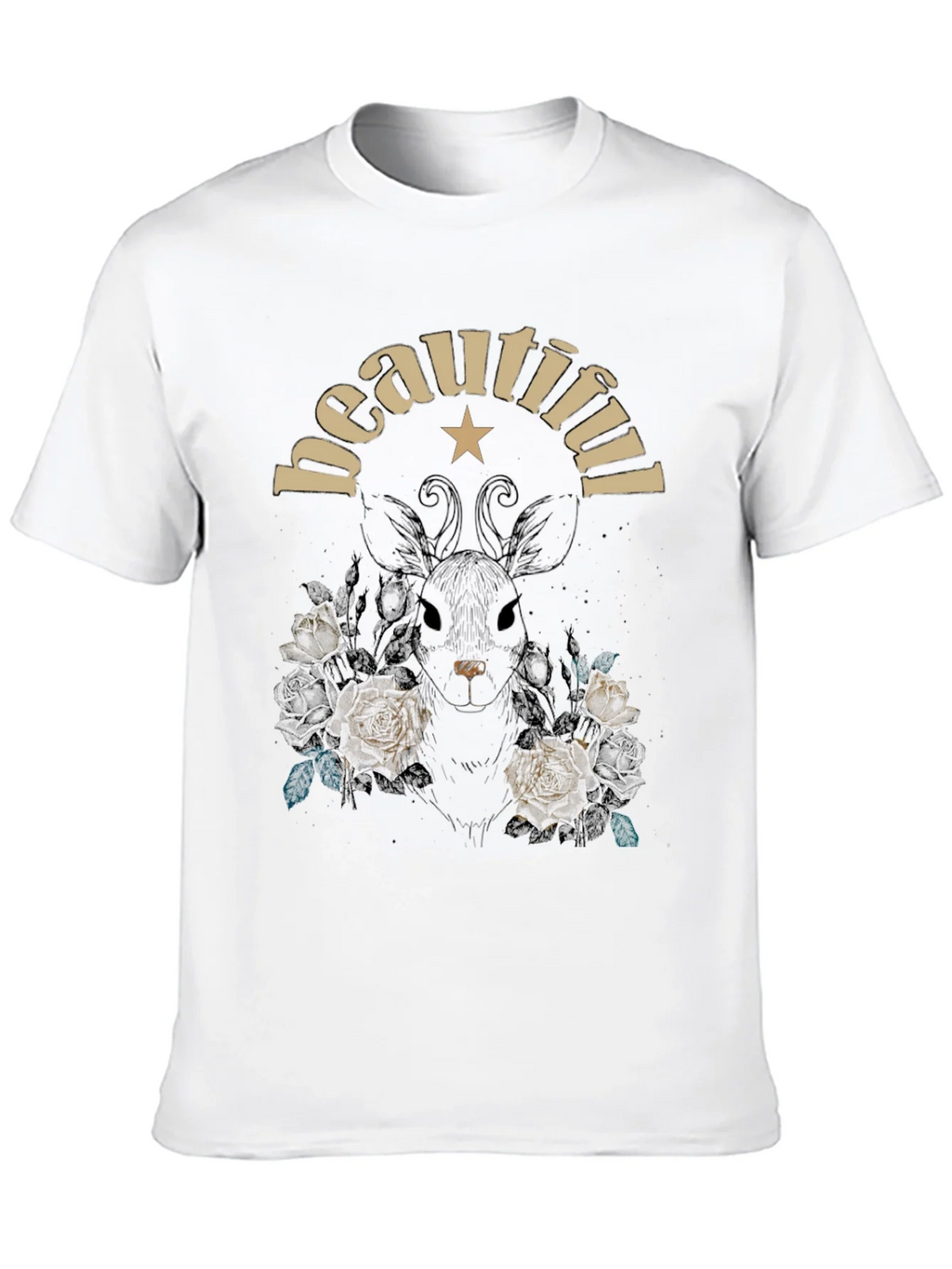 Beautiful Floral Deer Graphic Tee - Black Cotton Blend product image 9