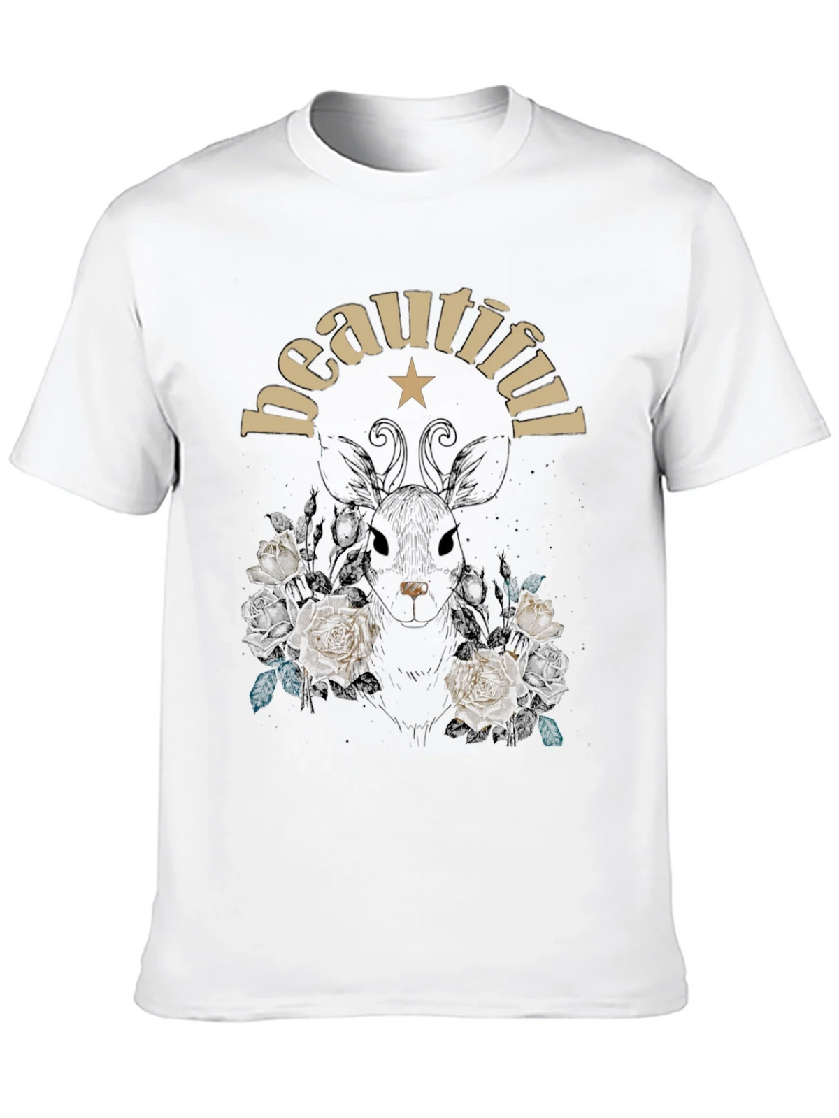 Beautiful Floral Deer Graphic Tee - Black Cotton Blend product image 9