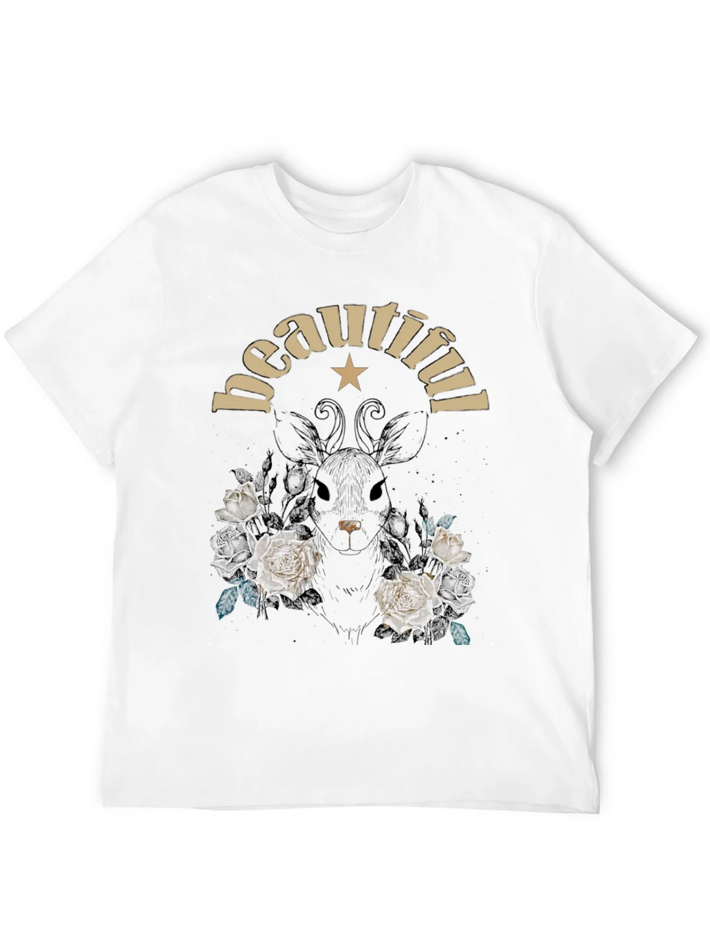 Beautiful Floral Deer Graphic Tee - Black Cotton Blend product image 11