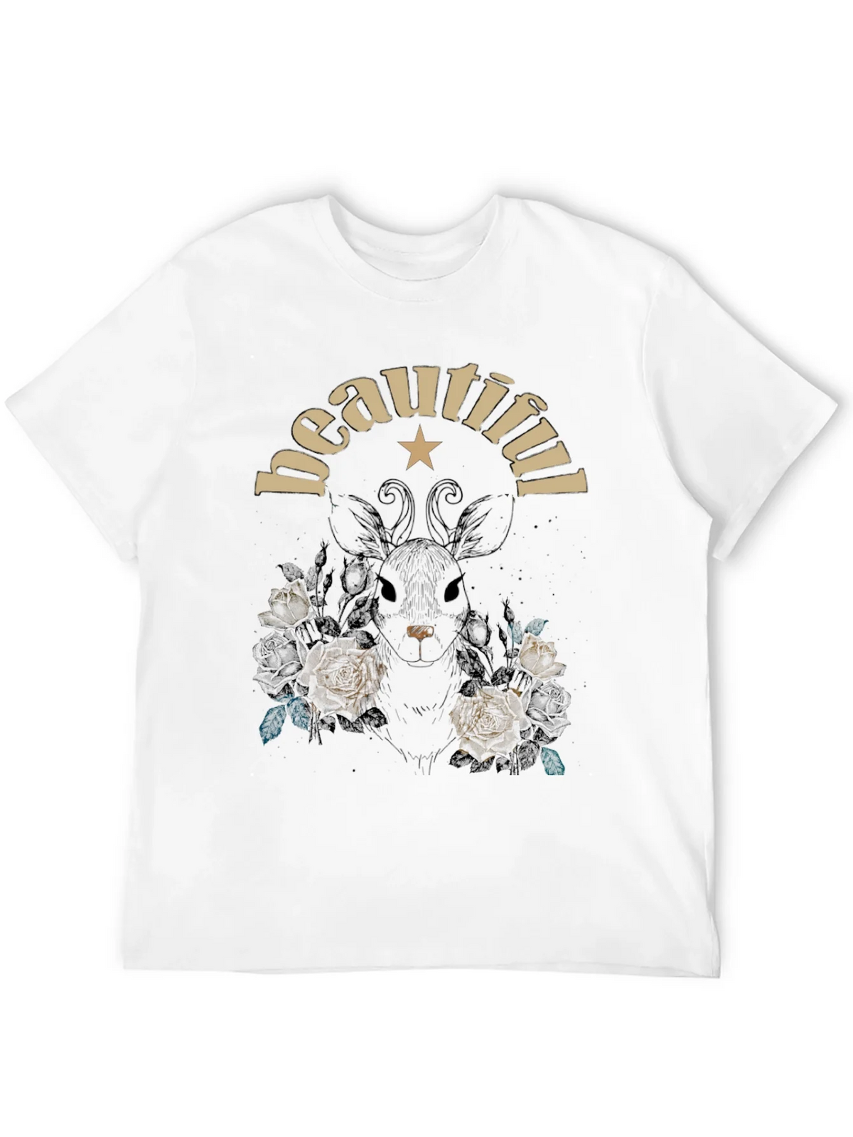 Beautiful Floral Deer Graphic Tee - Black Cotton Blend product image 11