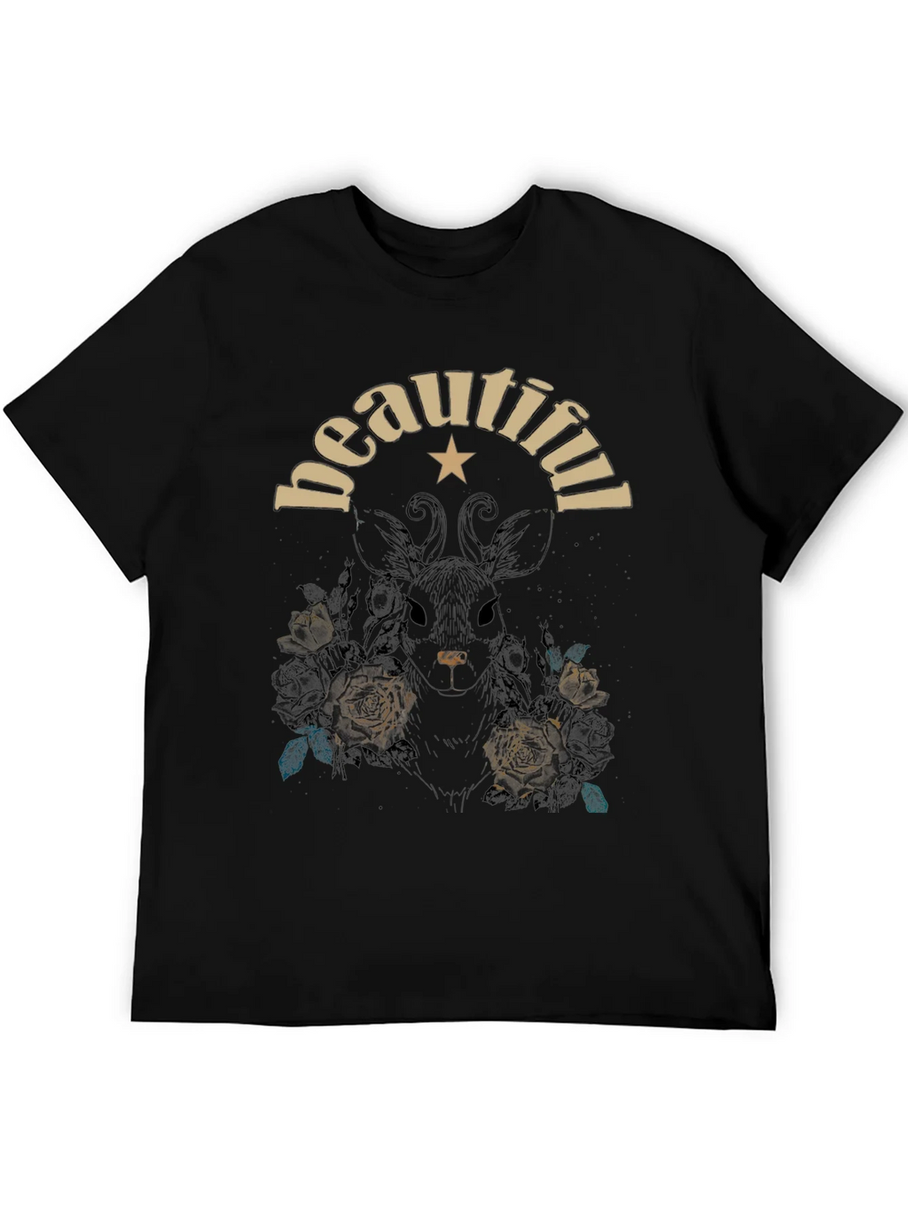 Beautiful Floral Deer Graphic Tee - Black Cotton Blend product image 5