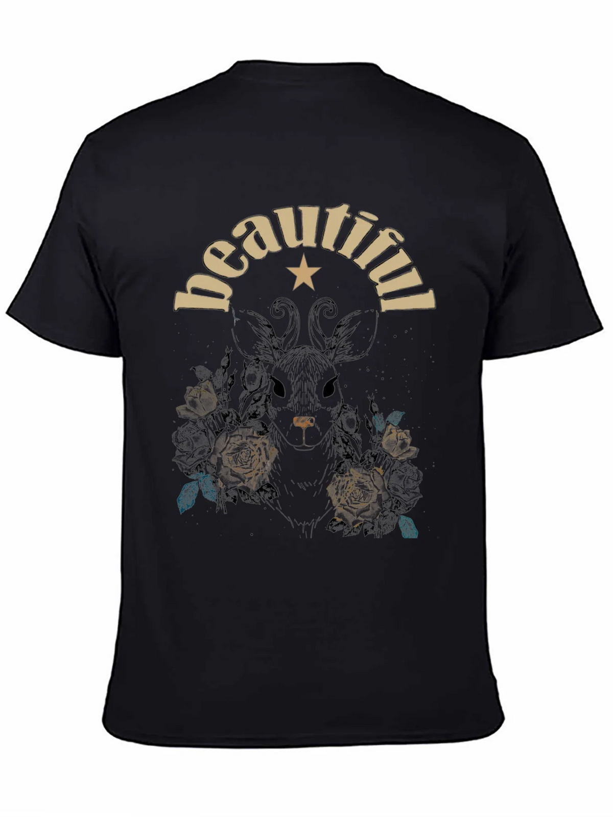 Beautiful Floral Deer Graphic Tee - Black Cotton Blend product image 4