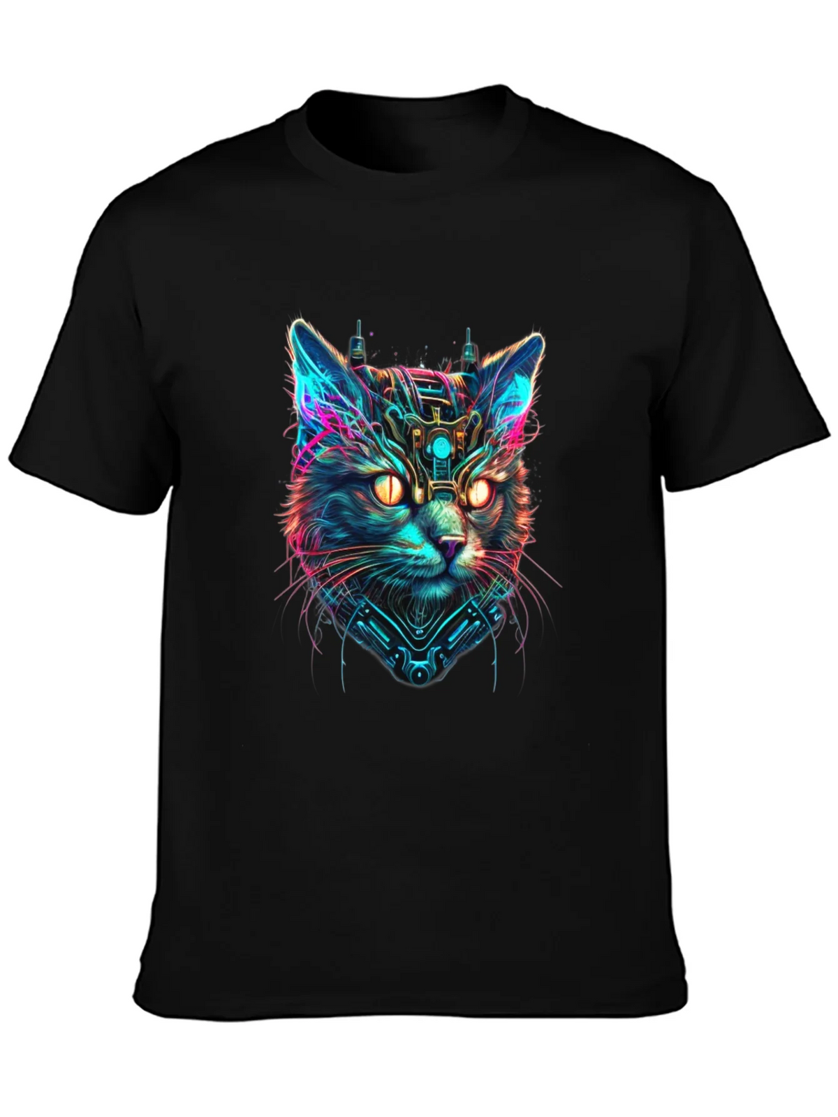 Cyberpunk Cat Graphic Black T-Shirt product image 3