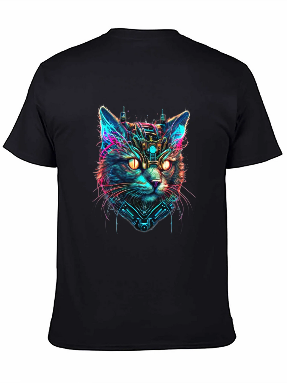 Cyberpunk Cat Graphic Black T-Shirt product image 4