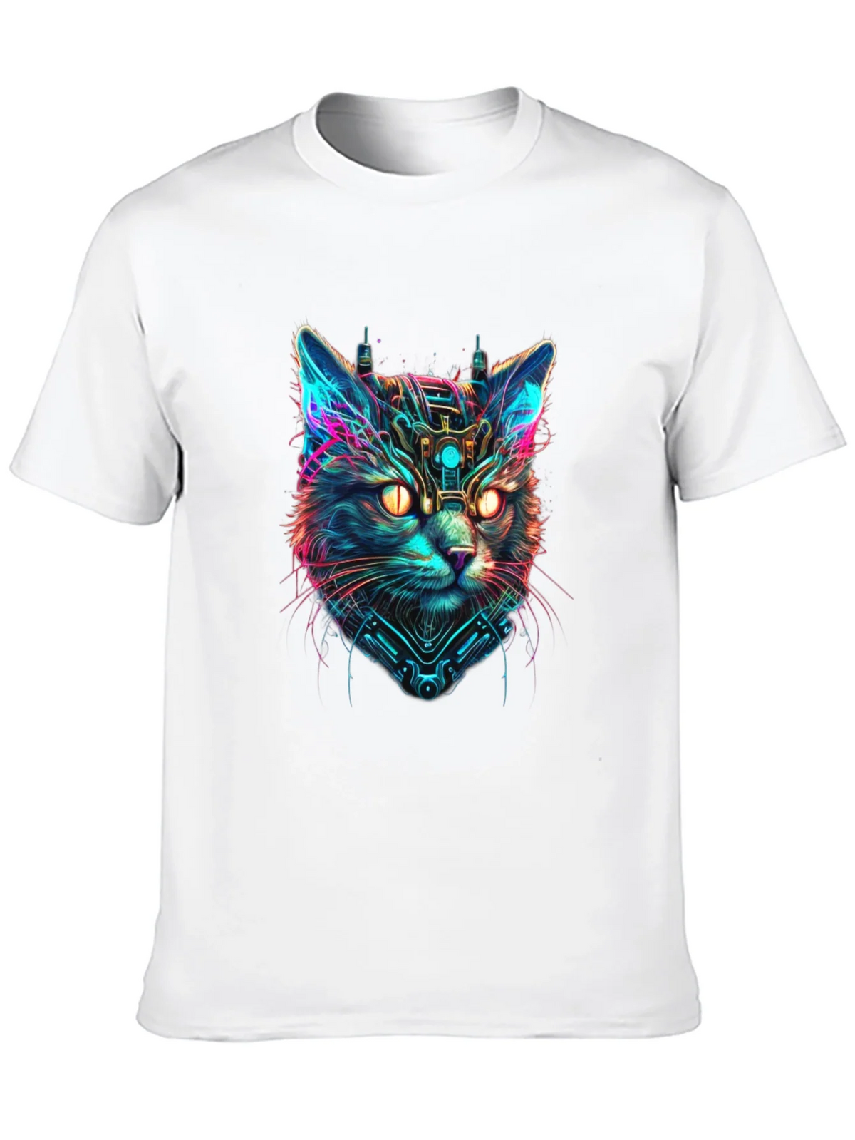 Cyberpunk Cat Graphic Black T-Shirt product image 9