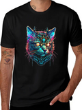 Cyberpunk Cat Graphic Black T-Shirt product image 1