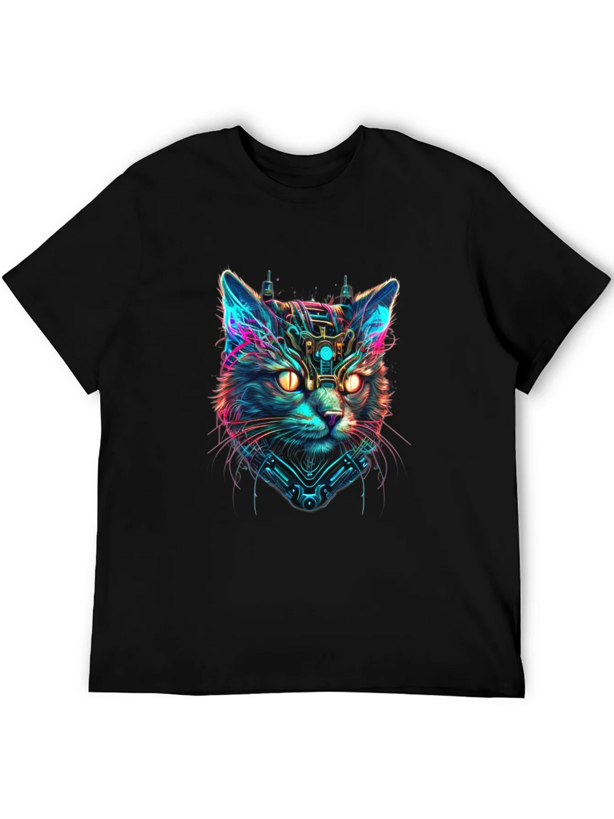 Cyberpunk Cat Graphic Black T-Shirt product image 5
