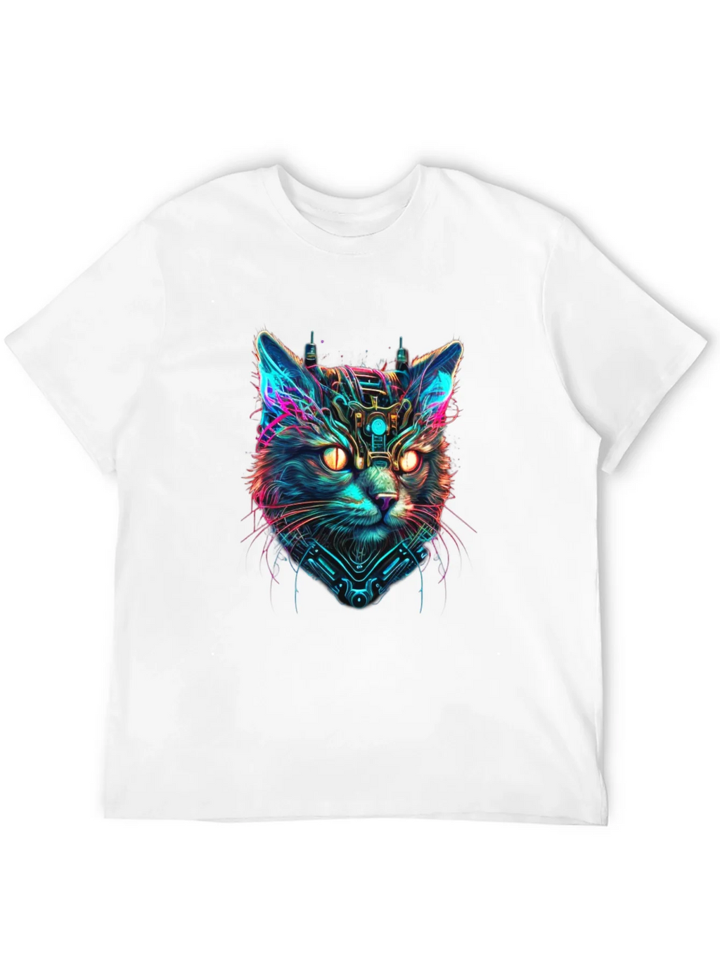 Cyberpunk Cat Graphic Black T-Shirt product image 11