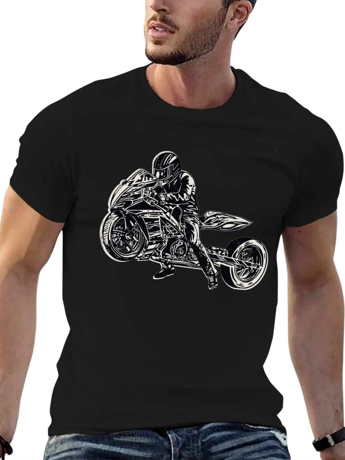 Motorcycle Rider Graphic Black T-Shirt product image 2