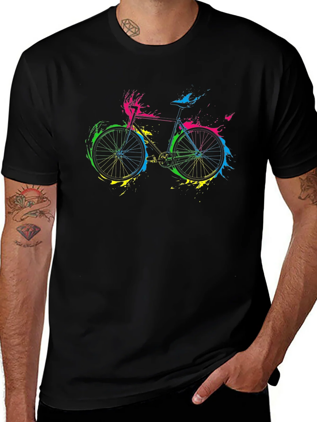 Colorful Bike Graphic Tee - Black Cotton Shirt product image 1
