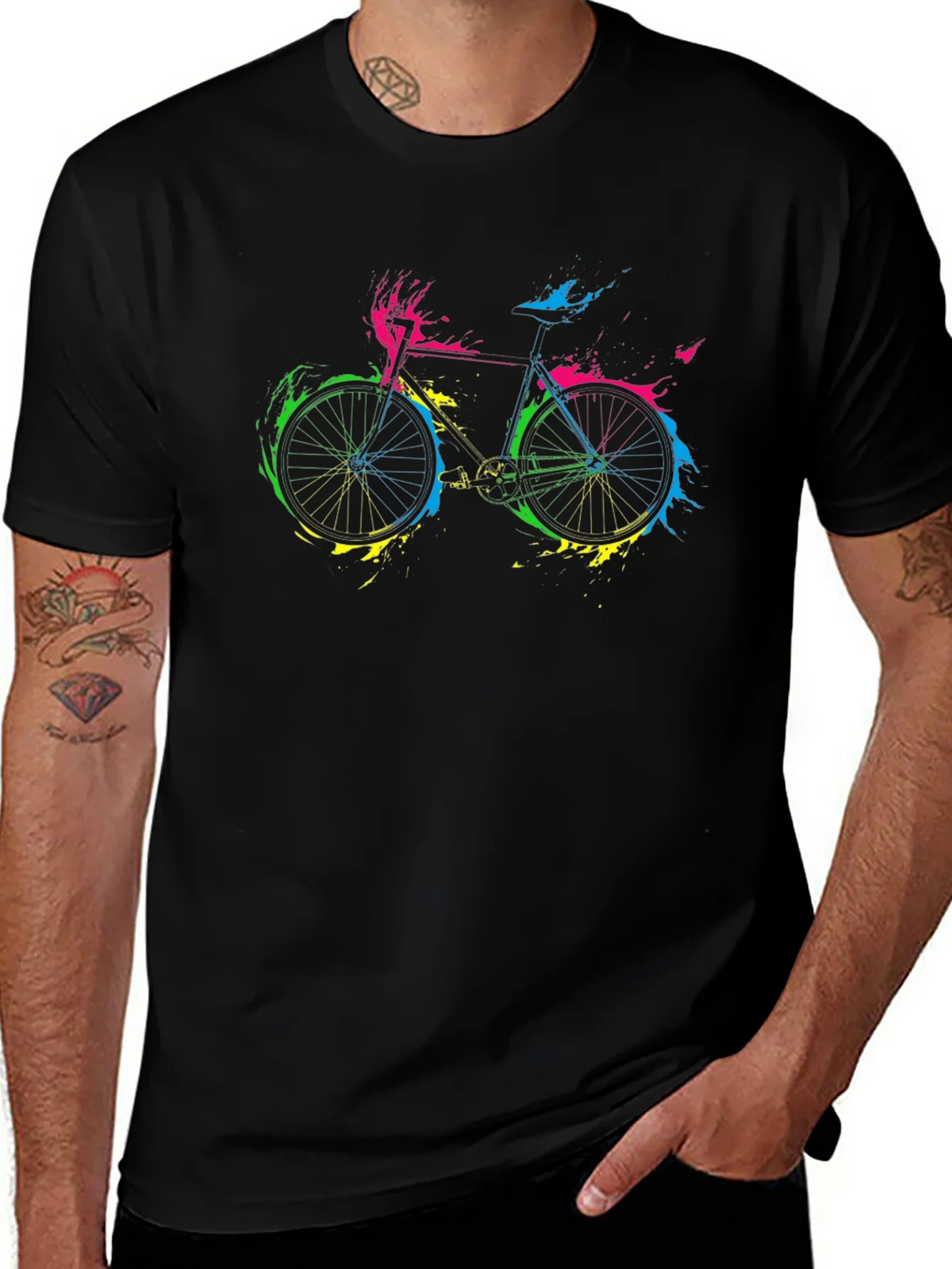 Colorful Bike Graphic Tee - Black Cotton Shirt product image 1