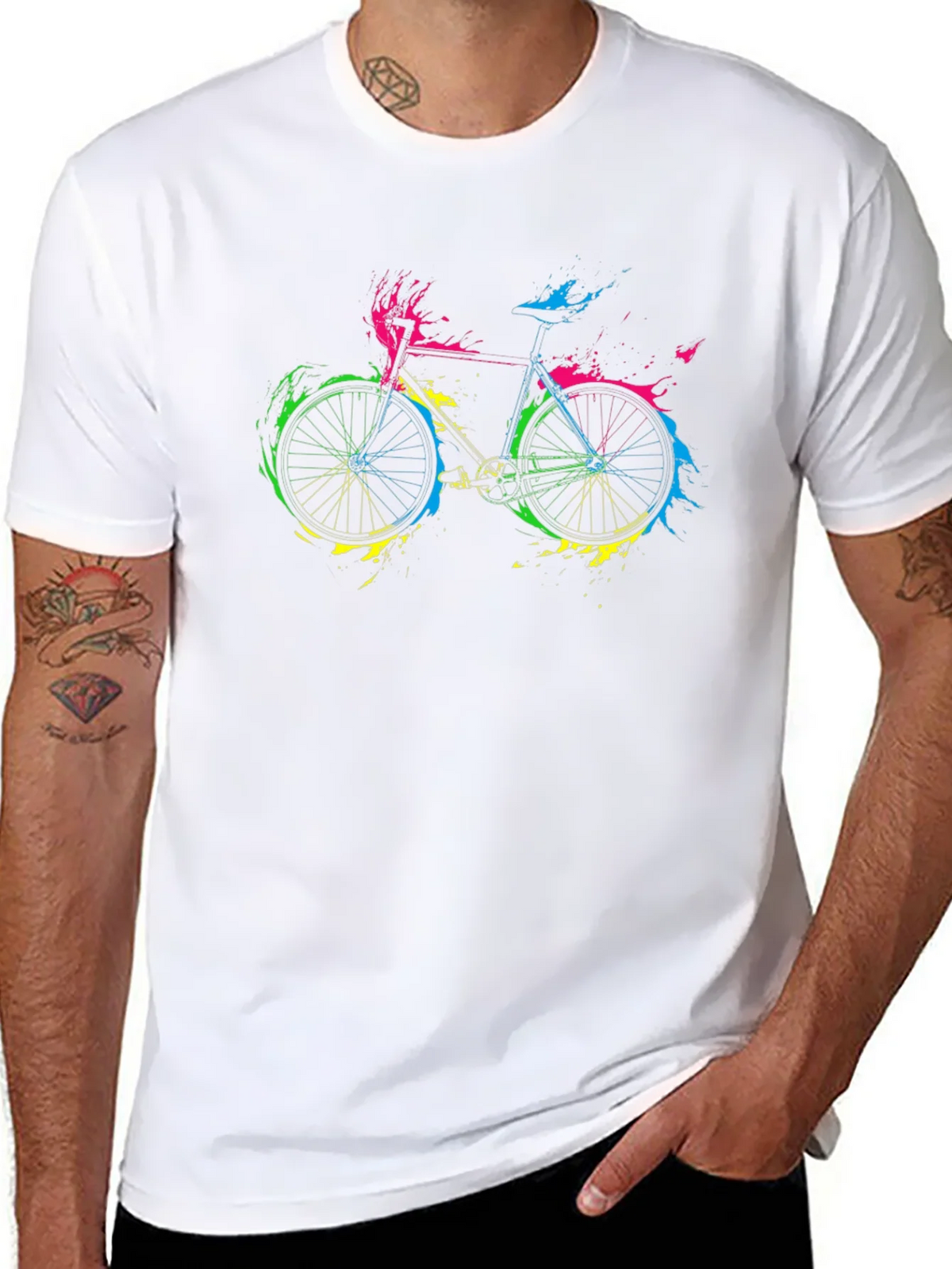 Colorful Bike Graphic Tee - Black Cotton Shirt product image 7