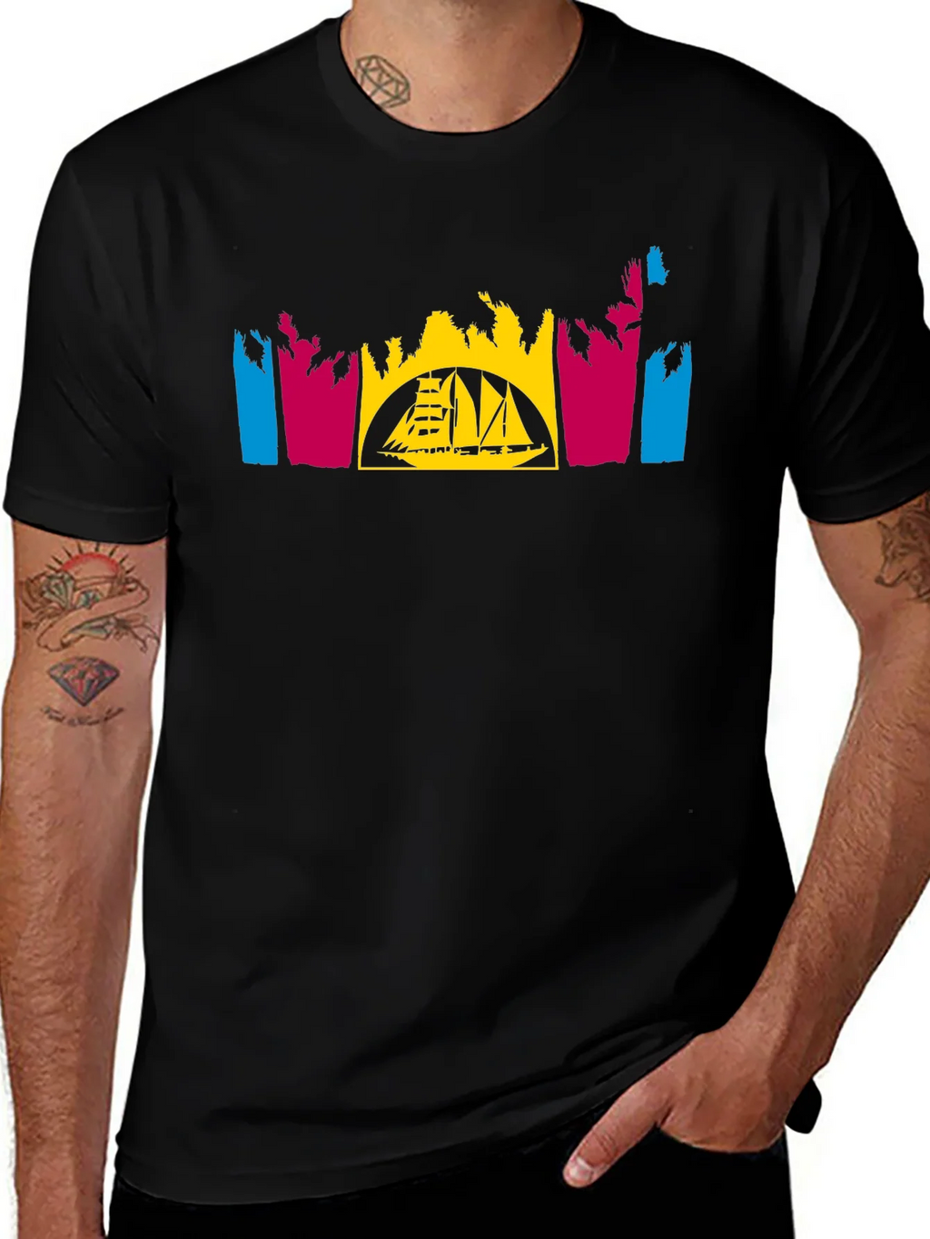 Tropical Sailboat T-Shirt - Black product image 1