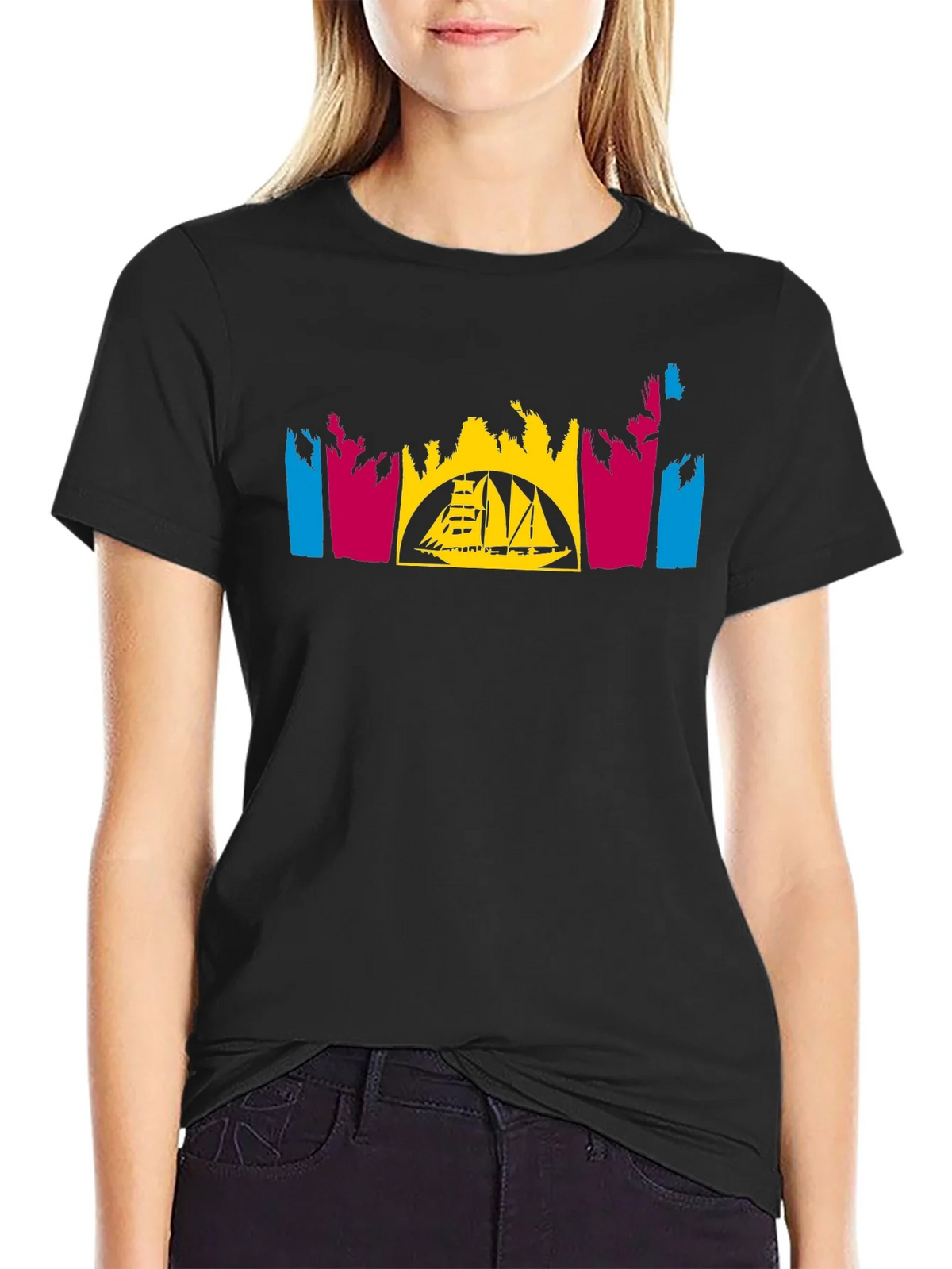 Tropical Sailboat T-Shirt - Black product image 2
