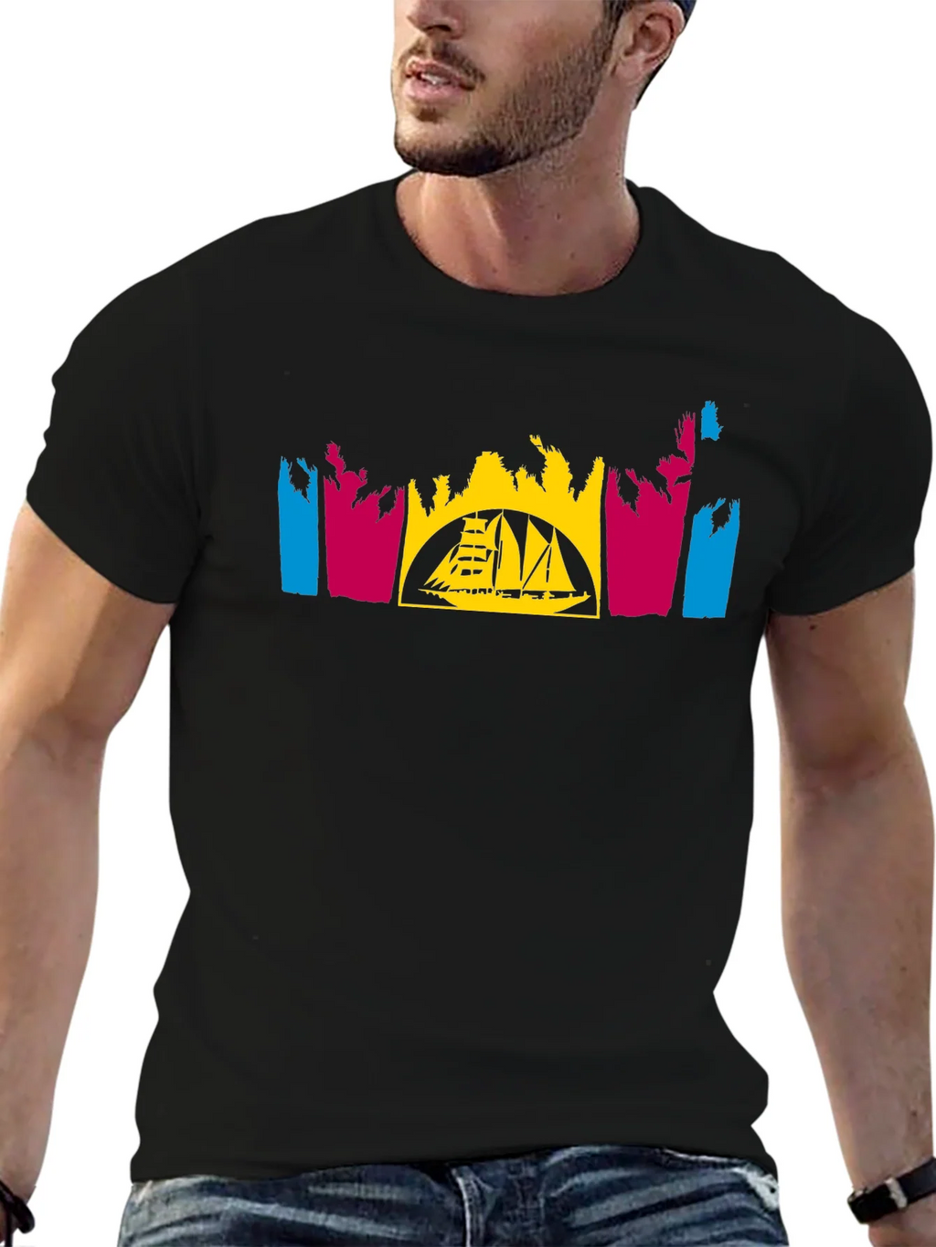 Tropical Sailboat T-Shirt - Black product image 6