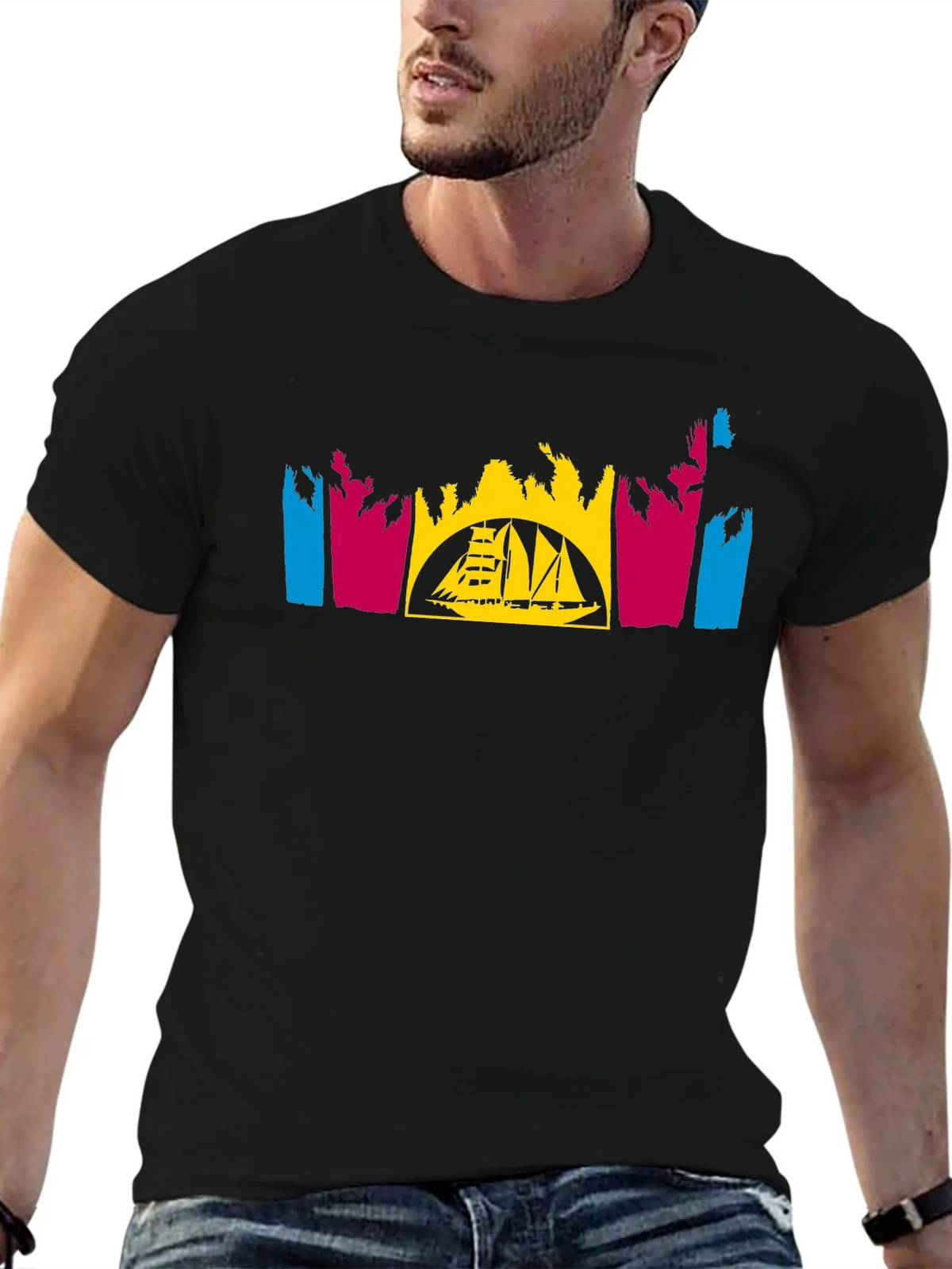 Tropical Sailboat T-Shirt - Black product image 6