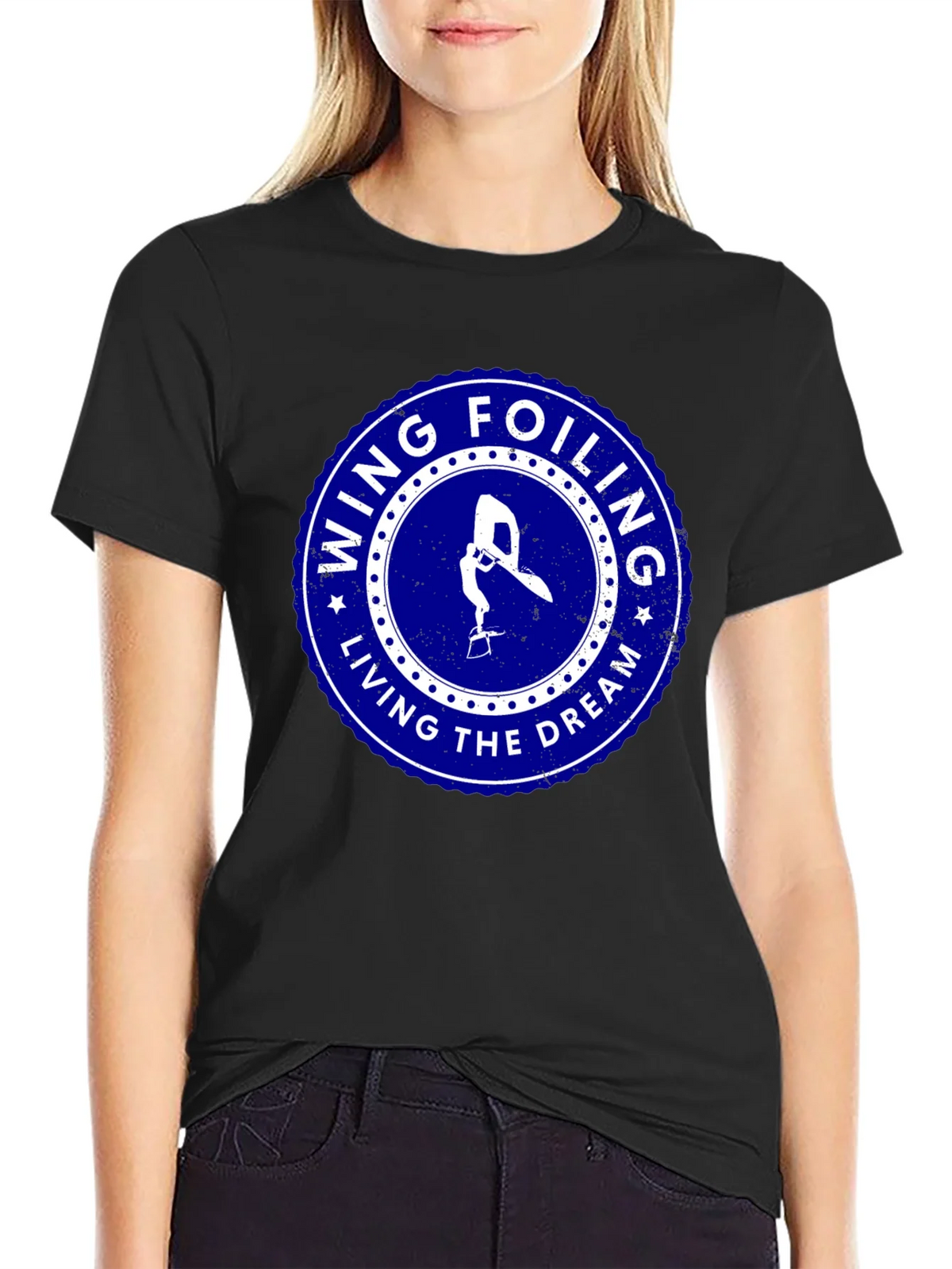 Wing Foiling Living the Dream Black T-Shirt product image 1