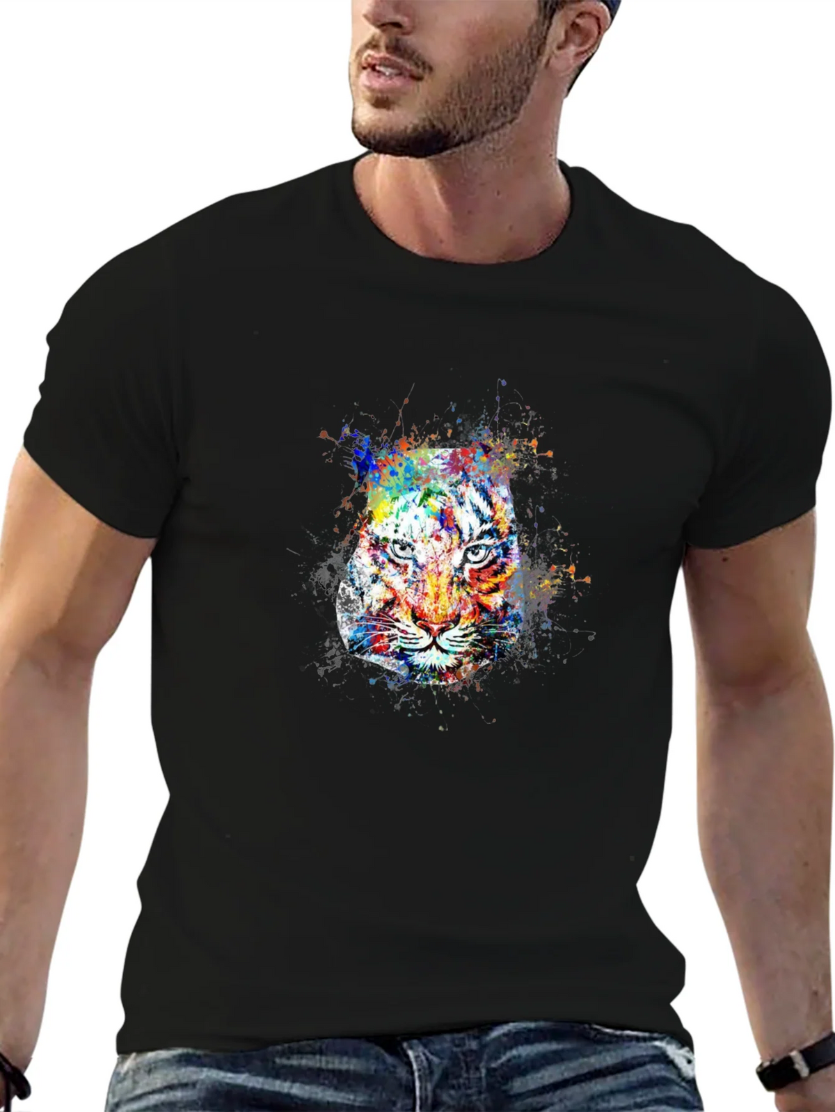 Colorful Tiger Graphic Black T-Shirt product image 6