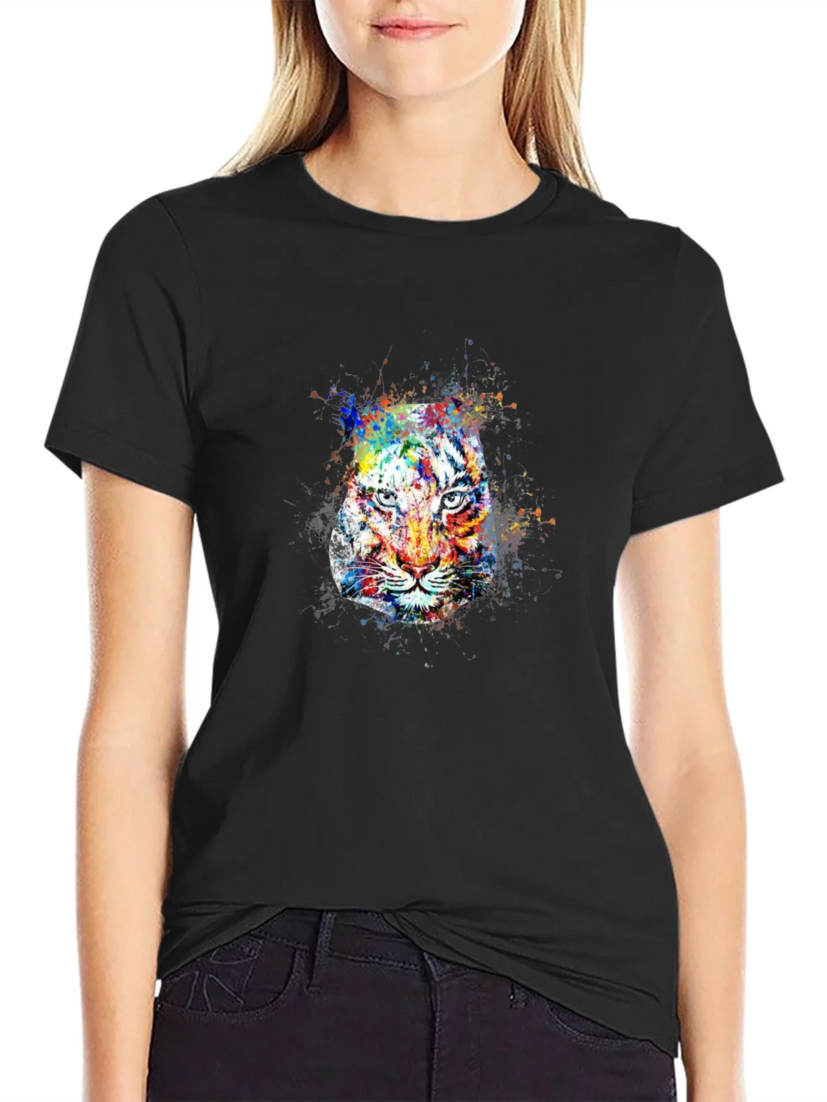 Colorful Tiger Graphic Black T-Shirt product image 2