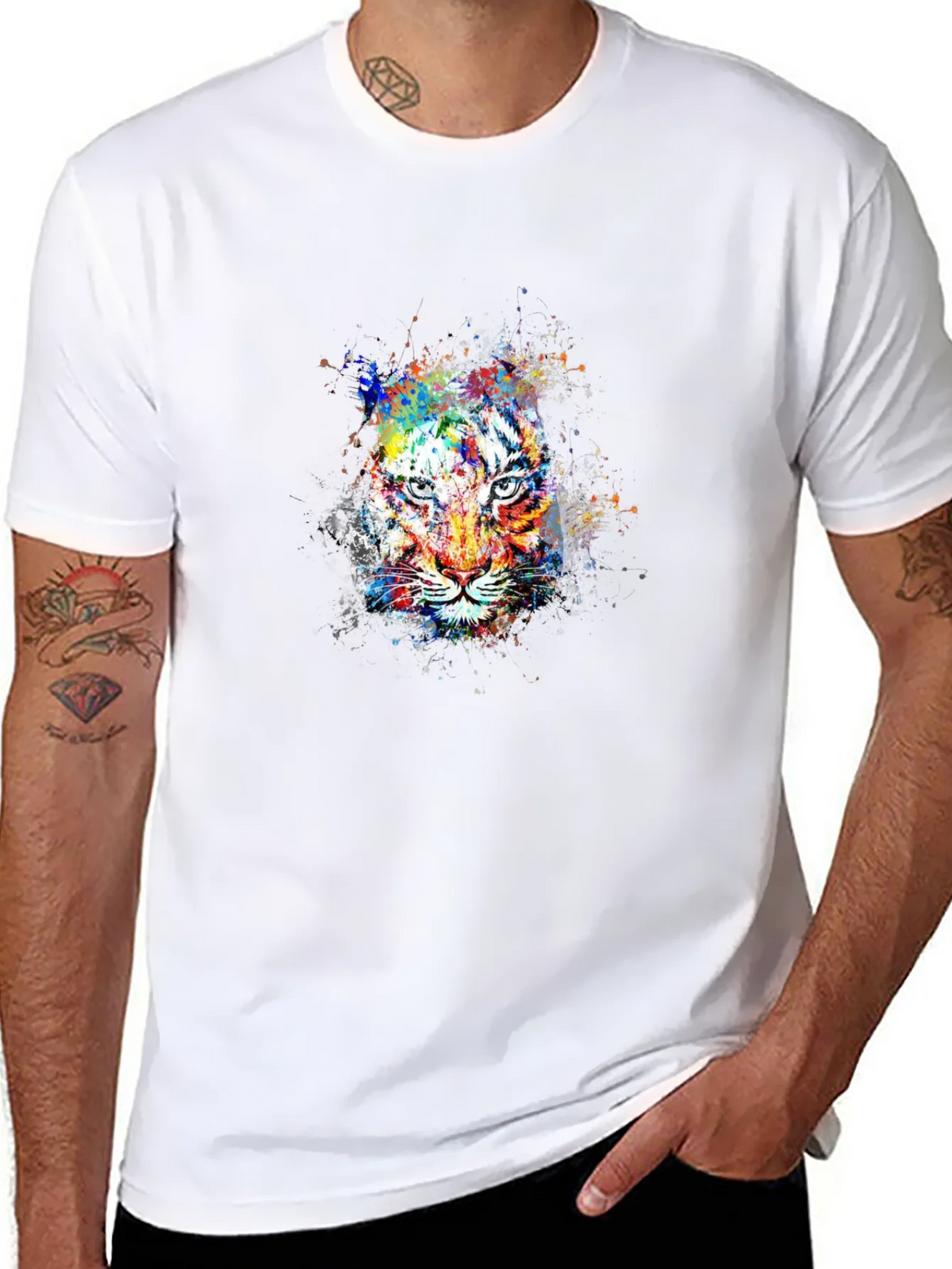 Colorful Tiger Graphic Black T-Shirt product image 7