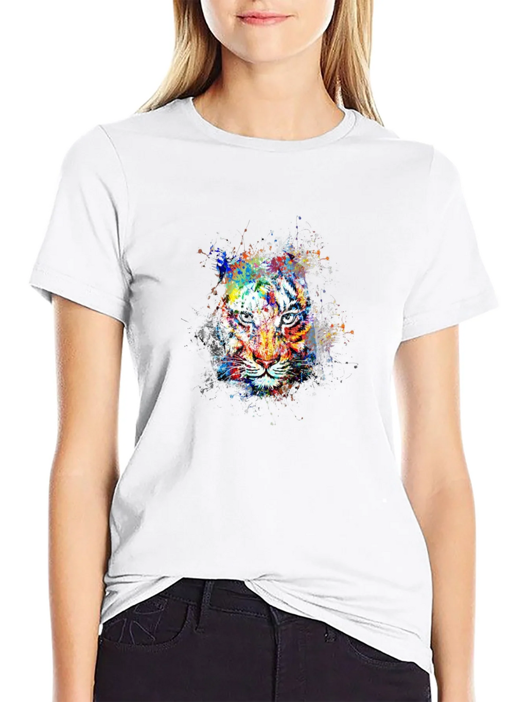 Colorful Tiger Graphic Black T-Shirt product image 8