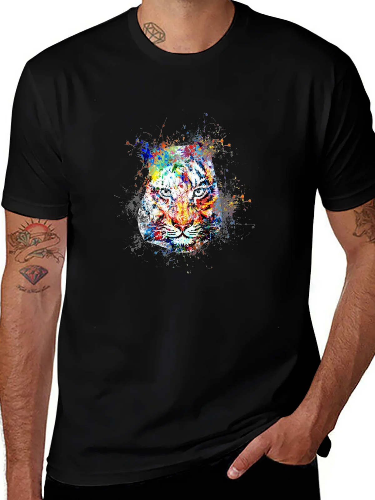 Colorful Tiger Graphic Black T-Shirt product image 1