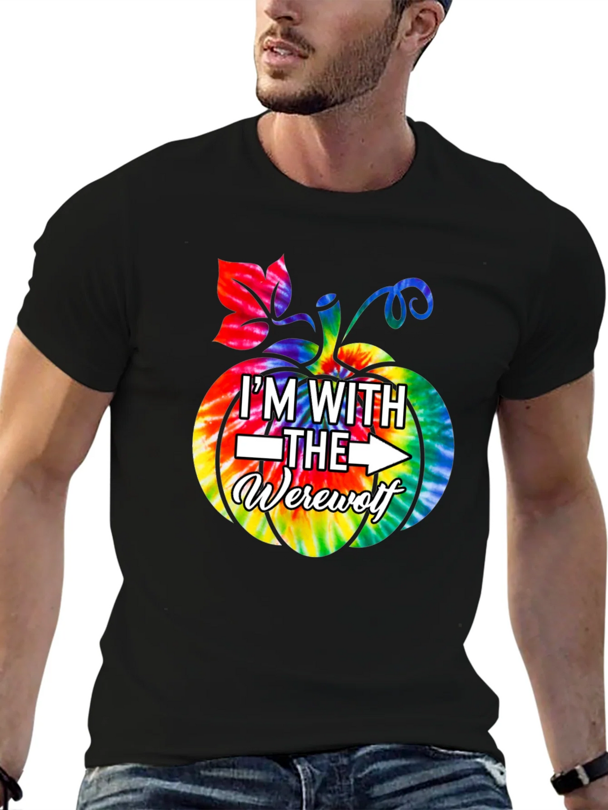 Im With The Werewolf Tie Dye Pumpkin Graphic Tee product image 6