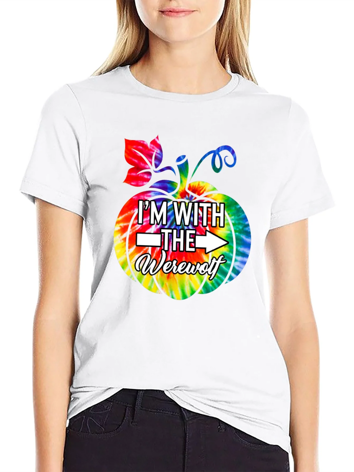 Im With The Werewolf Tie Dye Pumpkin Graphic Tee product image 8