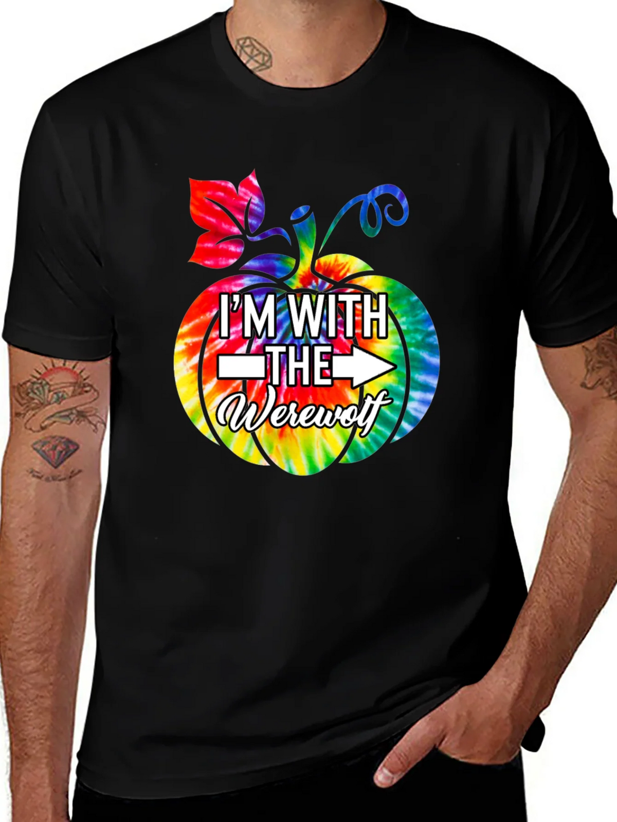 Im With The Werewolf Tie Dye Pumpkin Graphic Tee product image 1