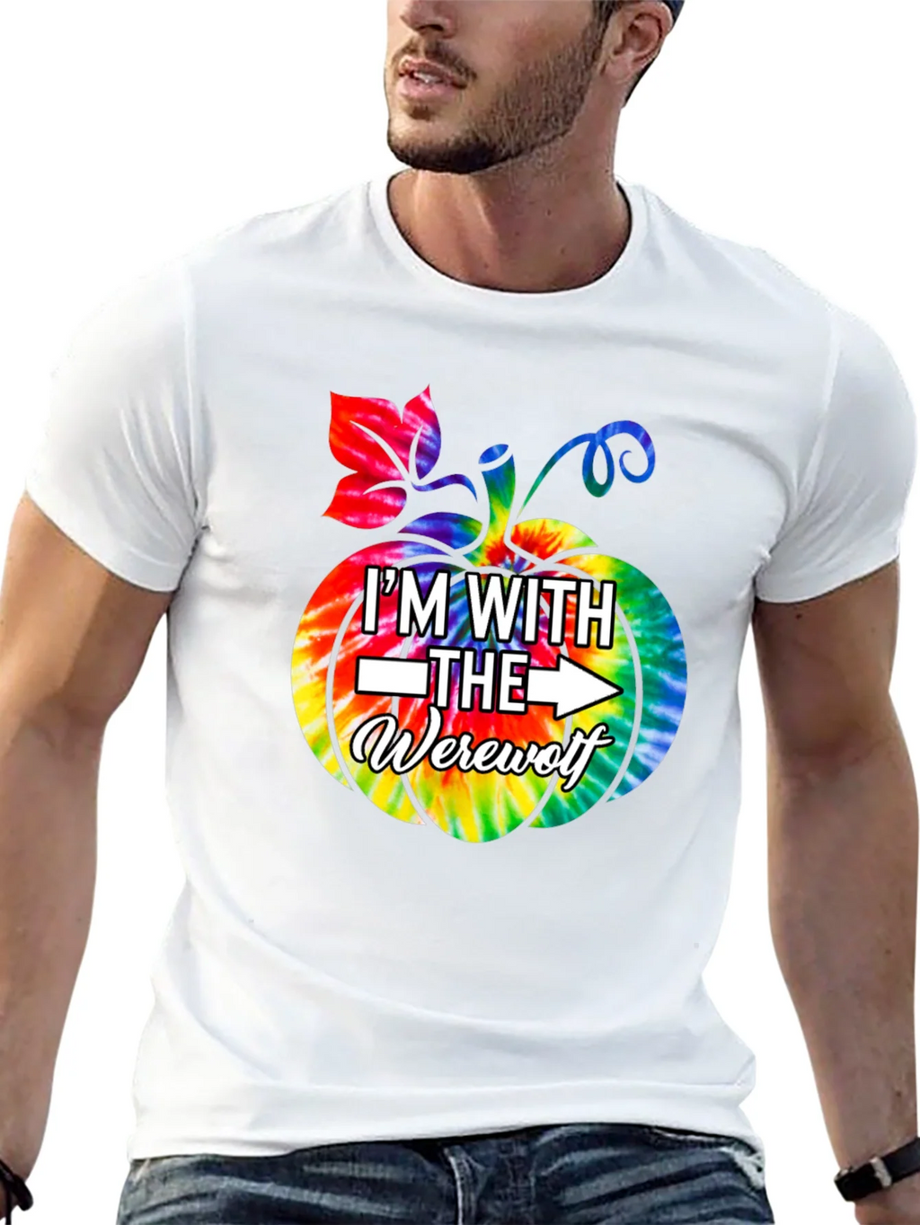 Im With The Werewolf Tie Dye Pumpkin Graphic Tee product image 12