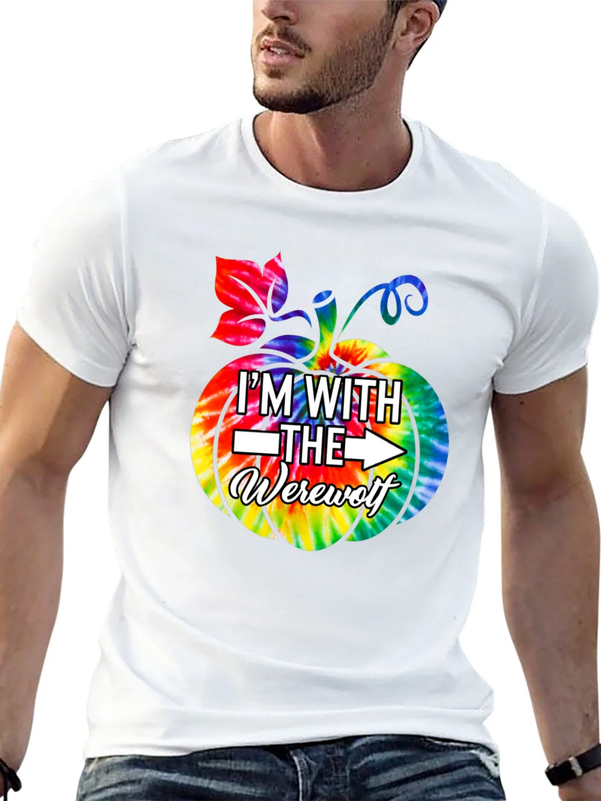 Im With The Werewolf Tie Dye Pumpkin Graphic Tee product image 12