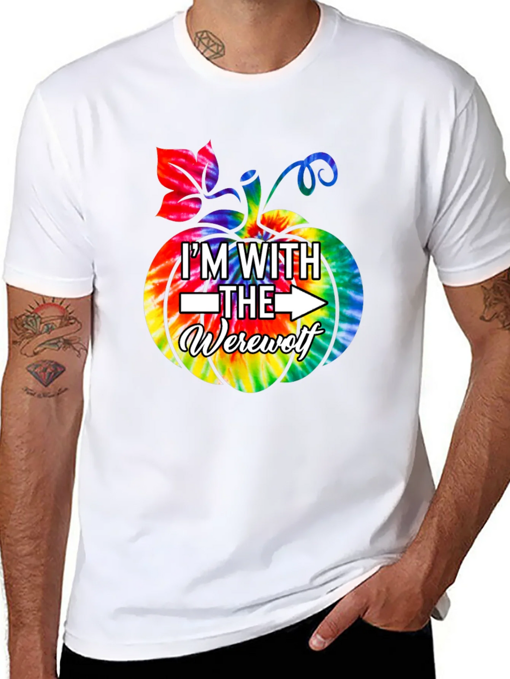 Im With The Werewolf Tie Dye Pumpkin Graphic Tee product image 7